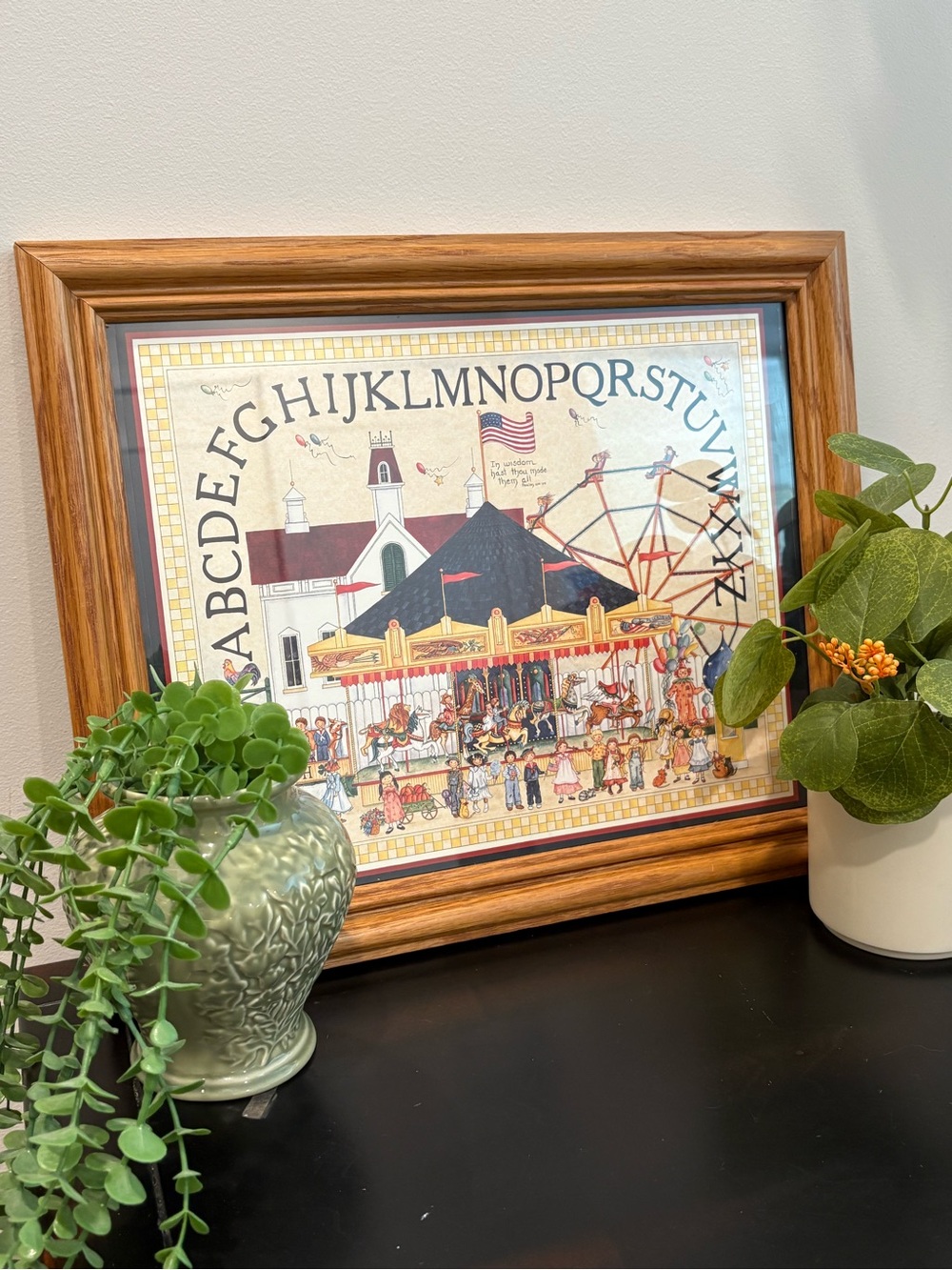 Framed Carnival Alphabet Print - Warm Wood Frame